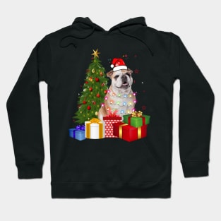 Bulldog Christmas Tree Santa Hat Funny Xmas Gift Dog T-Shirt Hoodie